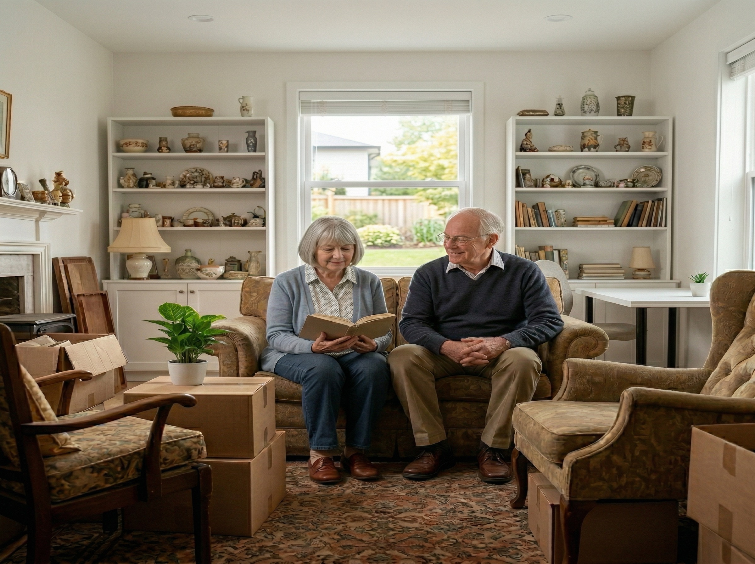 Senior couple considering downsizing options