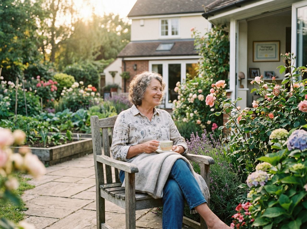 A senior enjoying time in the garden with support from a caregiver