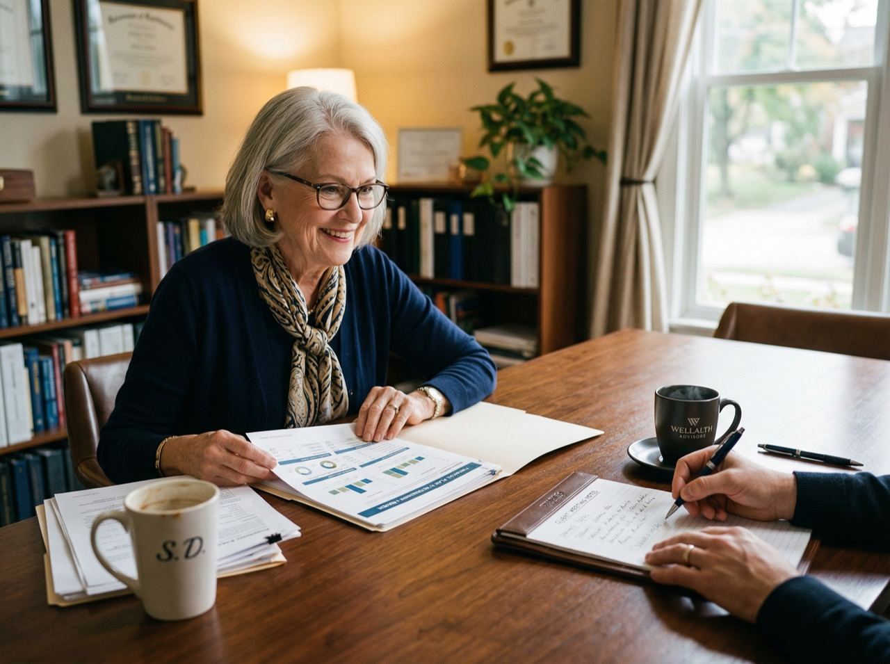 A professional meeting with an Ontario senior client to discuss their finances