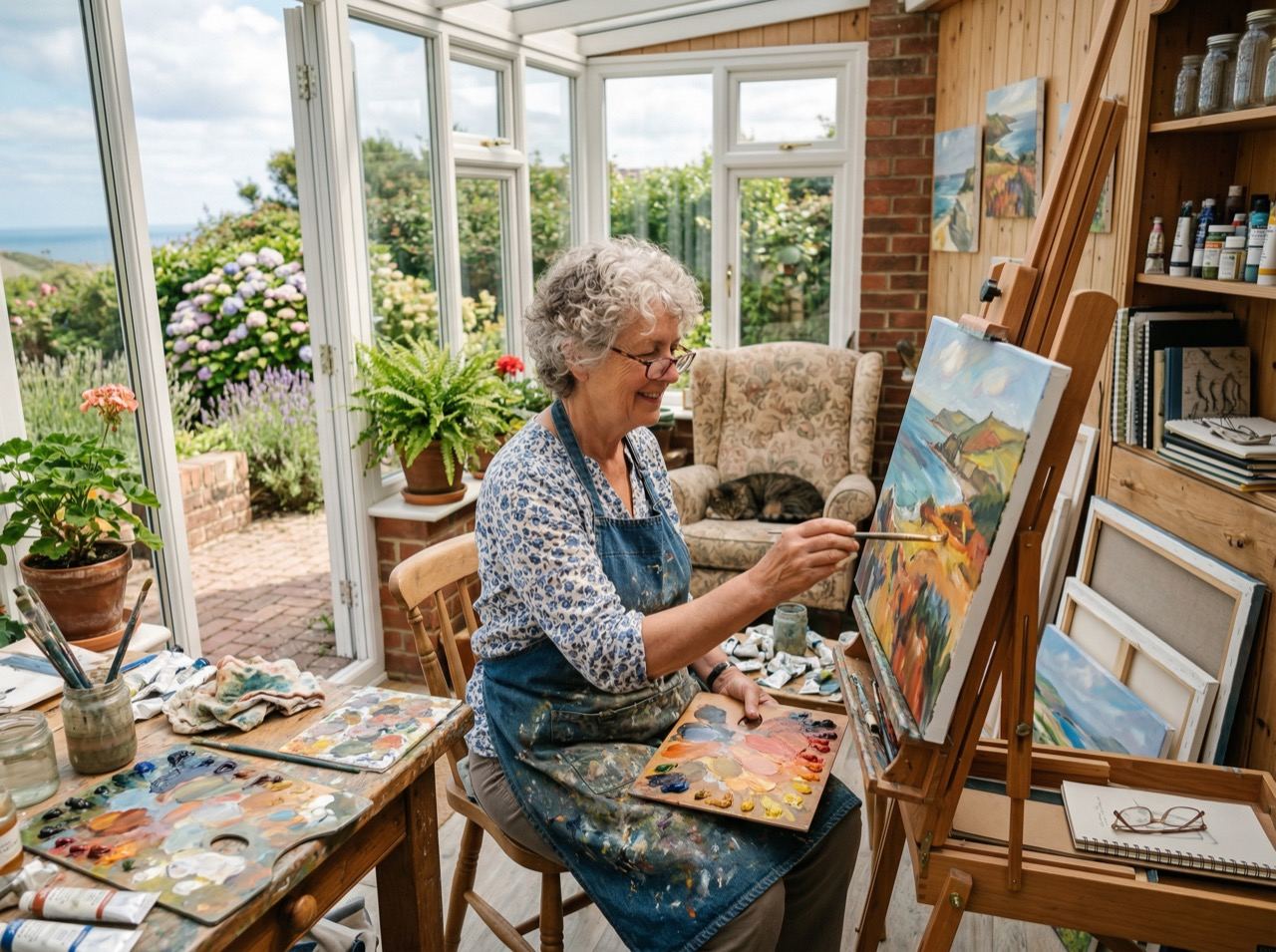 A senior enjoying a quiet moment at home with a cup of coffee and a book